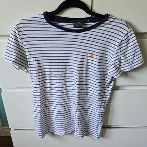 Womans Size Medium Ralph Lauren Navy and White Striped Tee Casual Layering